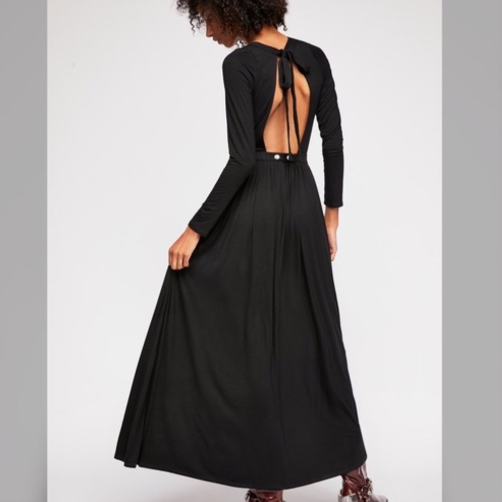 Free People FP Beach| Fairfax Maxi Dress | Black Open Back Jersey Knit | Women L